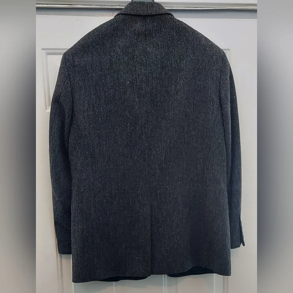 J CREW MEN'S BLACK-GRAY HERRINGBONE WOOL 3-BUTTON TWEED SPORTS JACKET SIZE 40R - Picture 2 of 9